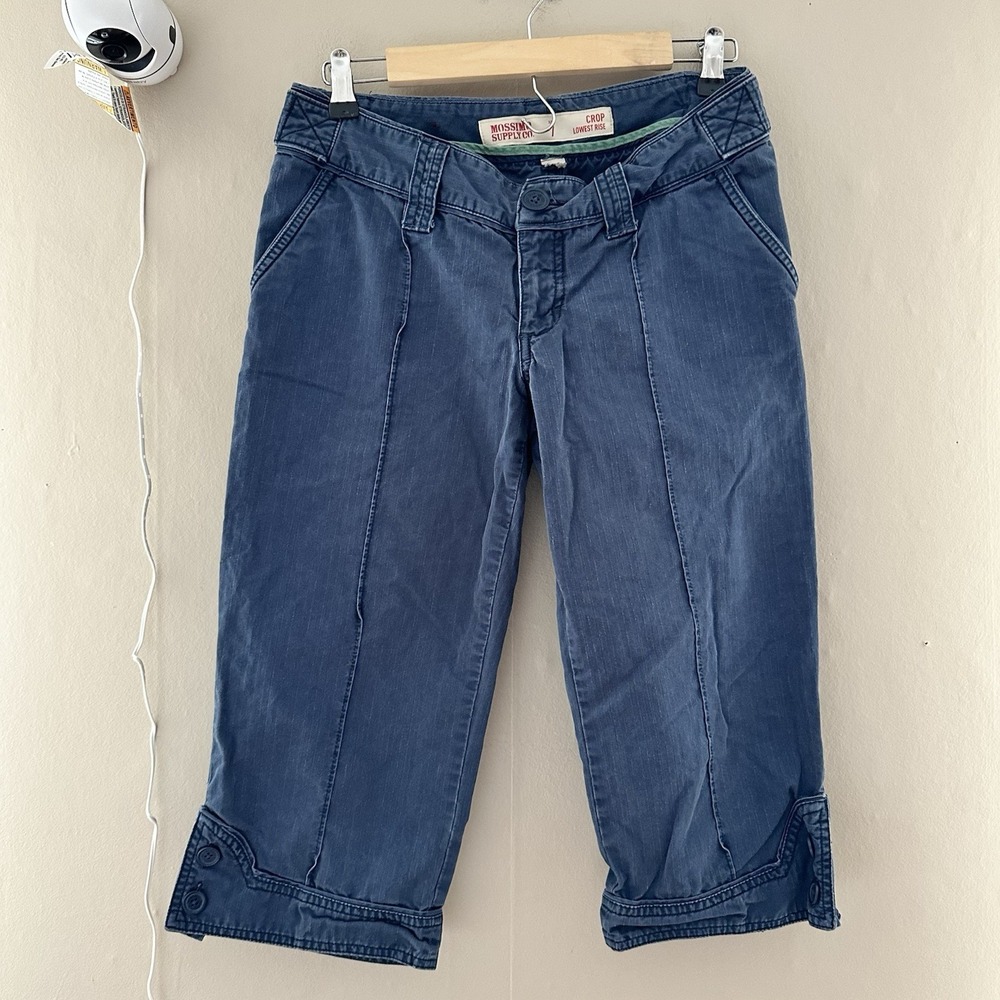 Y2K Mossimo Supply Co Womens Crop Lowest Rise Size 7 Blue Cuffed Capris